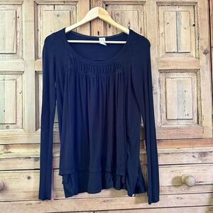 We The Free Size XS Black Oversized Long‎ Sleeve Blouse Top Boho Casual